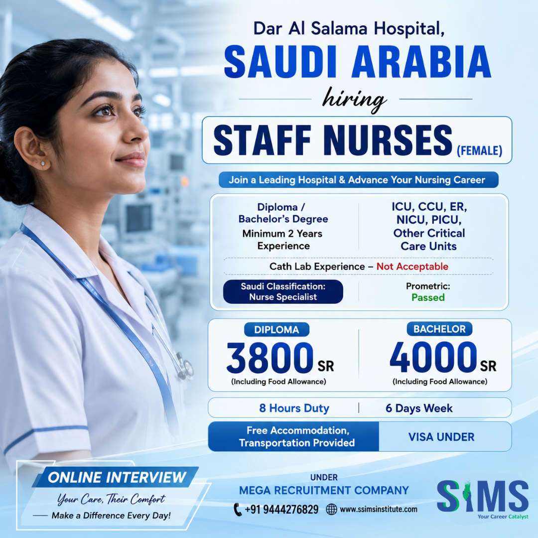 Staff Nurses (Female) – Dar Al Salama Hospital | Saudi Arabia — job poster